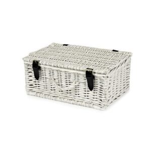 HA075 - 14 Inch Wicker Hamper Basket - White