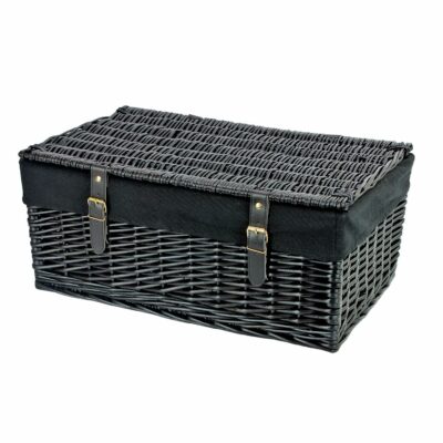 KT158B - 20 Inch Black Wicker Hamper Basket & Black Liner