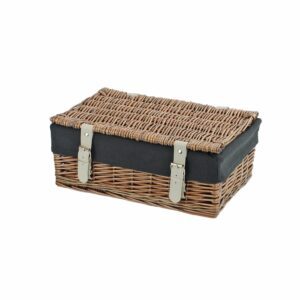 KT165B - 14 Inch Bronzed Wicker Hamper Basket & Black Liner