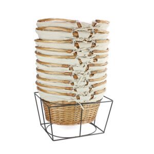 KT718 - 10 Large Shopping Baskets & Metal Stand - Buff