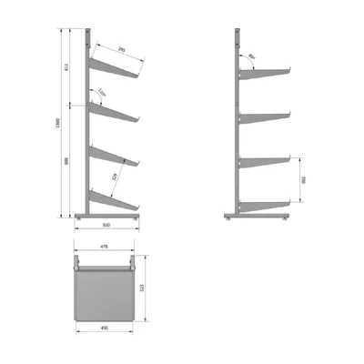 KT828 - Metal Display Stand 150cm - Base Kit - Line Drawing