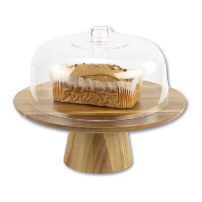 KT699 - Acacia Cake Stand and Lid Set 1 - shown with cake