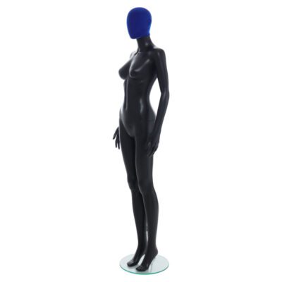 R356BP - Ladies Mannequin - Black with Blue Pile Head - Front Left View