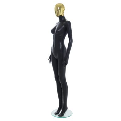 R356GD - Ladies Mannequin - Black with Gold Head - Front Left View